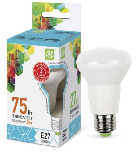 Лампа светодиодная ASD Standart R63 Спот E27 220В 5Вт 450Лм 4000К 63х102мм картинка 